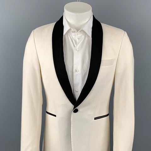 PAUL SMITH Size 36 Regular Cream & Black Wool Shawl Collar Sport Coat