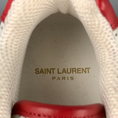 SAINT LAURENT Size 9 White & Red Perforated Leather Low Top Sneakers