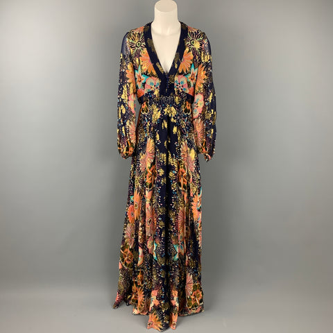 CHLOE Size 6 Multi-Color Metallic Silk Maxi Dress