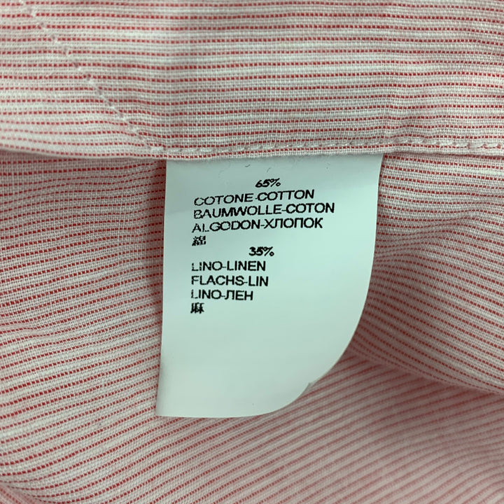 ROSSO MALASPINO Size L Red White Stripe Cotton Linen Long Sleeve Shirt