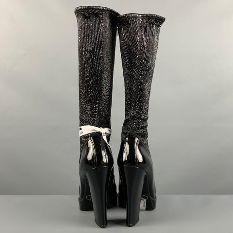 PRADA Size 7.5 Black Solid Patent Leather Side Zipper Boots