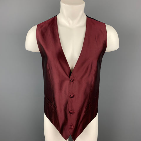 DOLCE & GABBANA Size 42 Burgundy & Black Silk Buttoned Vest