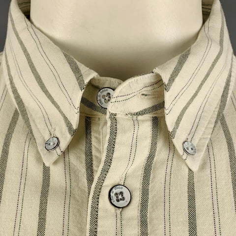 RAG &amp; BONE Taille XL Chemise à manches longues en coton à rayures vertes blanches