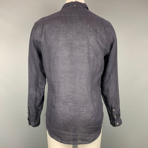 JOHN VARVATOS Size M Navy Linen Button Up Long Sleeve Shirt