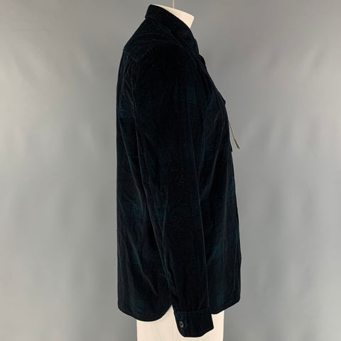 BURBERRY Size XL Navy Green Blackwatch Plaid Cotton Long Sleeve Shirt