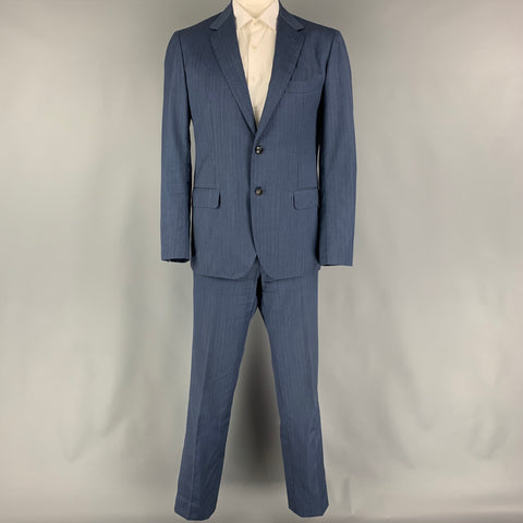 SARTORIO Talla 44 Traje Lana Rayas Azul Solapa Pico 36 34