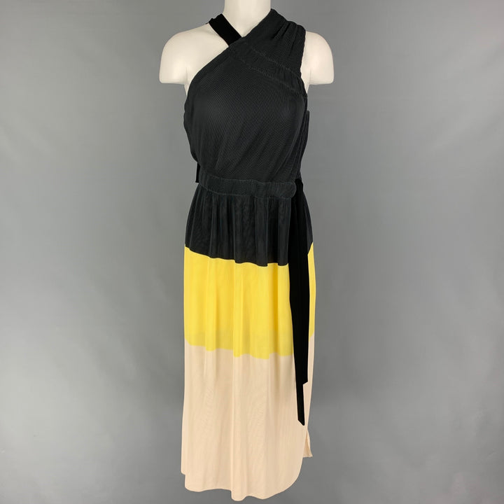 DEREK LAM Size 8 Multi-Color Polyester Pleated One Shoulder Dress