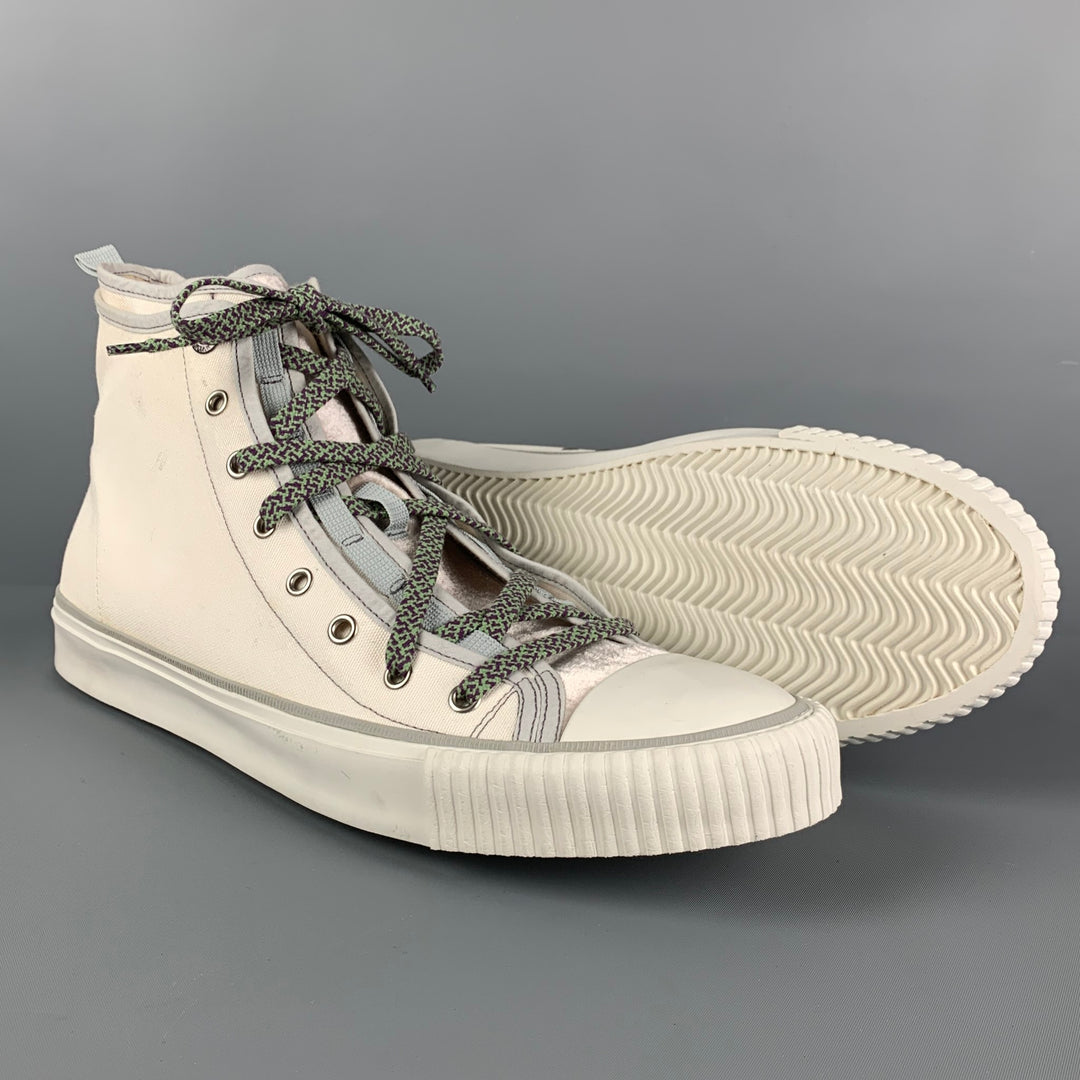 LANVIN Size 11 White Grey Cotton High Top Sneakers