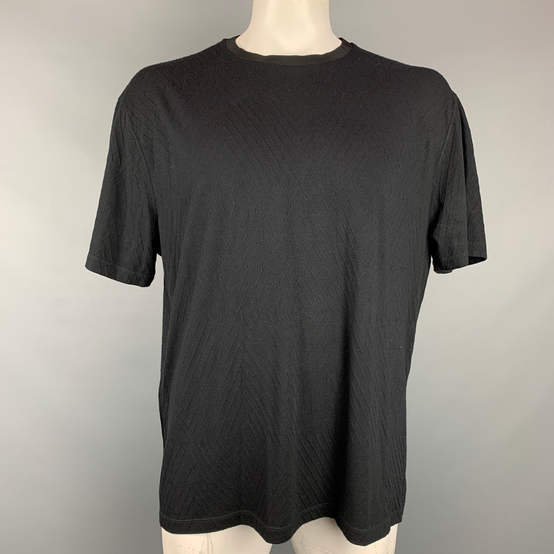 GIORGIO ARMANI Size XXL Black Rhombus Viscose Blend Crew-Neck T-shirt