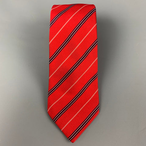 PAUL STUART Red Black White Diagonal Stripe Silk Twill Tie