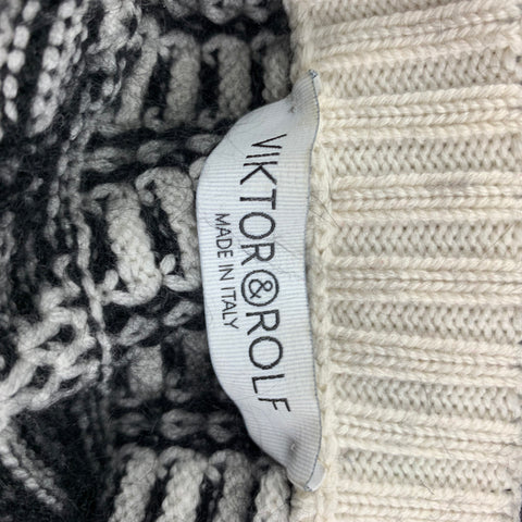 VIKTOR & ROLF Size M Black Beige Angora Blend Pattern Crew-Neck Sweater