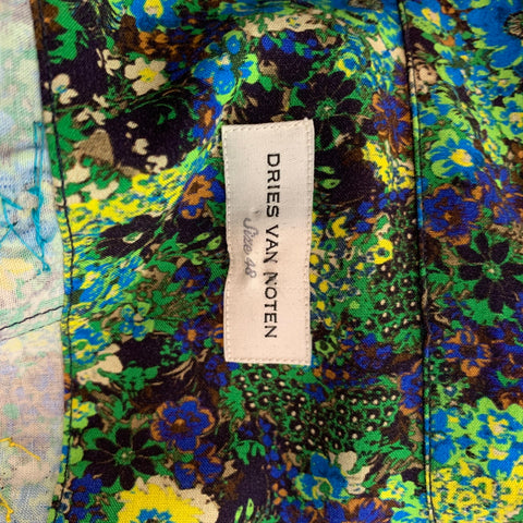 DRIES VAN NOTEN S/S 20 Size S Green & Blue Beaded Viscose Button Up Long Sleeve Shirt