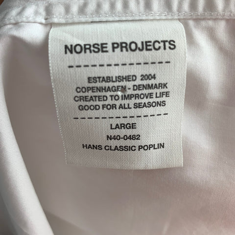 NORSE PROJECTS Camisa de manga larga con botones de algodón liso blanco talla L
