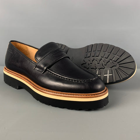 SATURDAYS NYC Size 10.5 Black Tan Color Block Leather Chuncky Heel Loafers