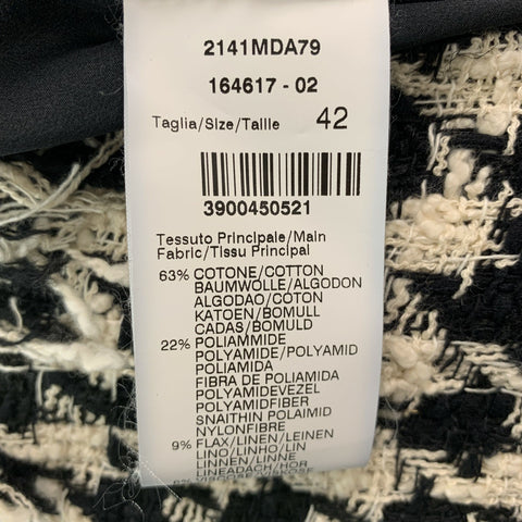 MSGM Size 6 Black & White Cotton Blend Houndstooth Dress