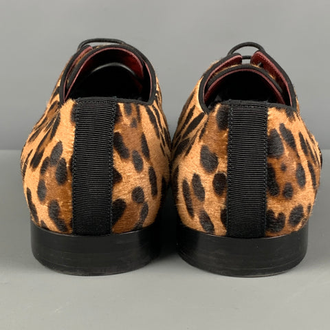 DOLCE & GABBANA Size 10.5 Tan Brown Leopard Print Leather Lace Up Shoes