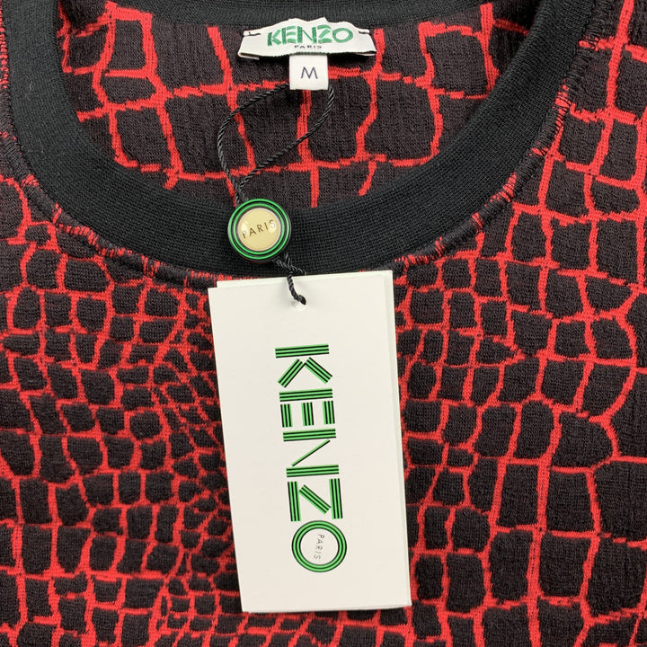 KENZO Size M Red & Black Alligator Cotton Blend Sweatshirt
