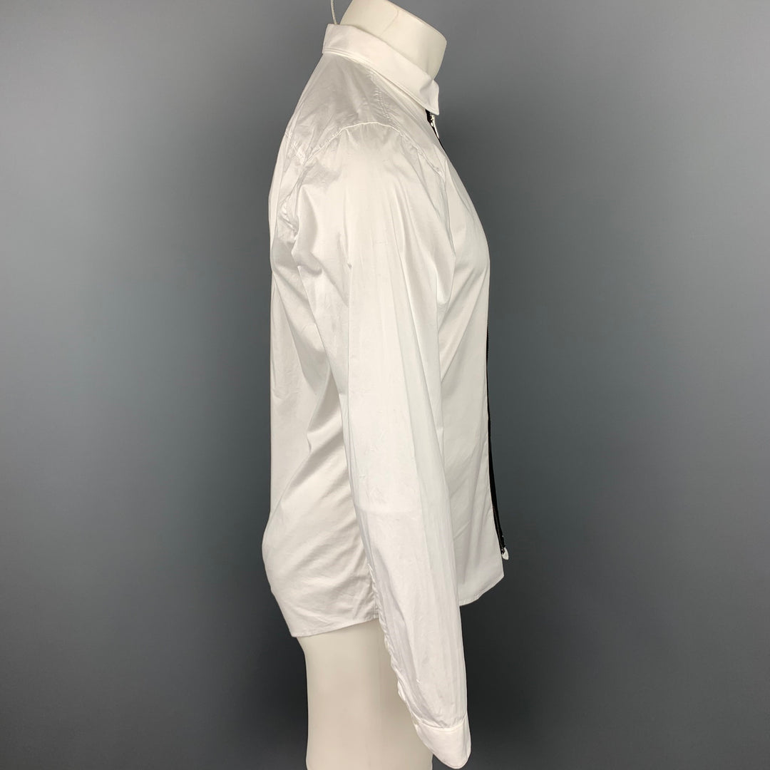 HUGO BOSS Taille M Chemise slim en coton mélangé blanc avec fermeture éclair à manches longues