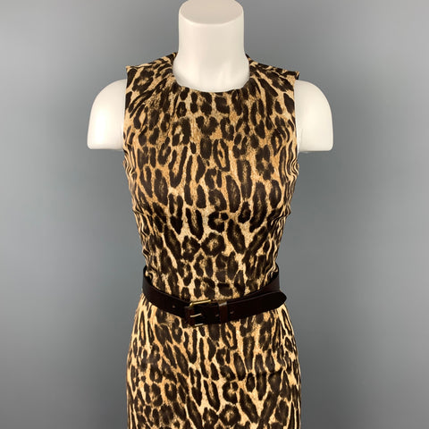 MICHAEL KORS Vestido recto de rayón con estampado de leopardo marrón talla 2