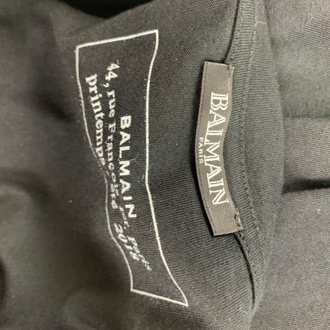 BALMAIN Size L Black Logo Cotton Crew-Neck T-shirt