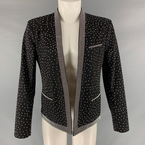 BALMAIN Size 40 Black Studded Cotton Open Front Jacket