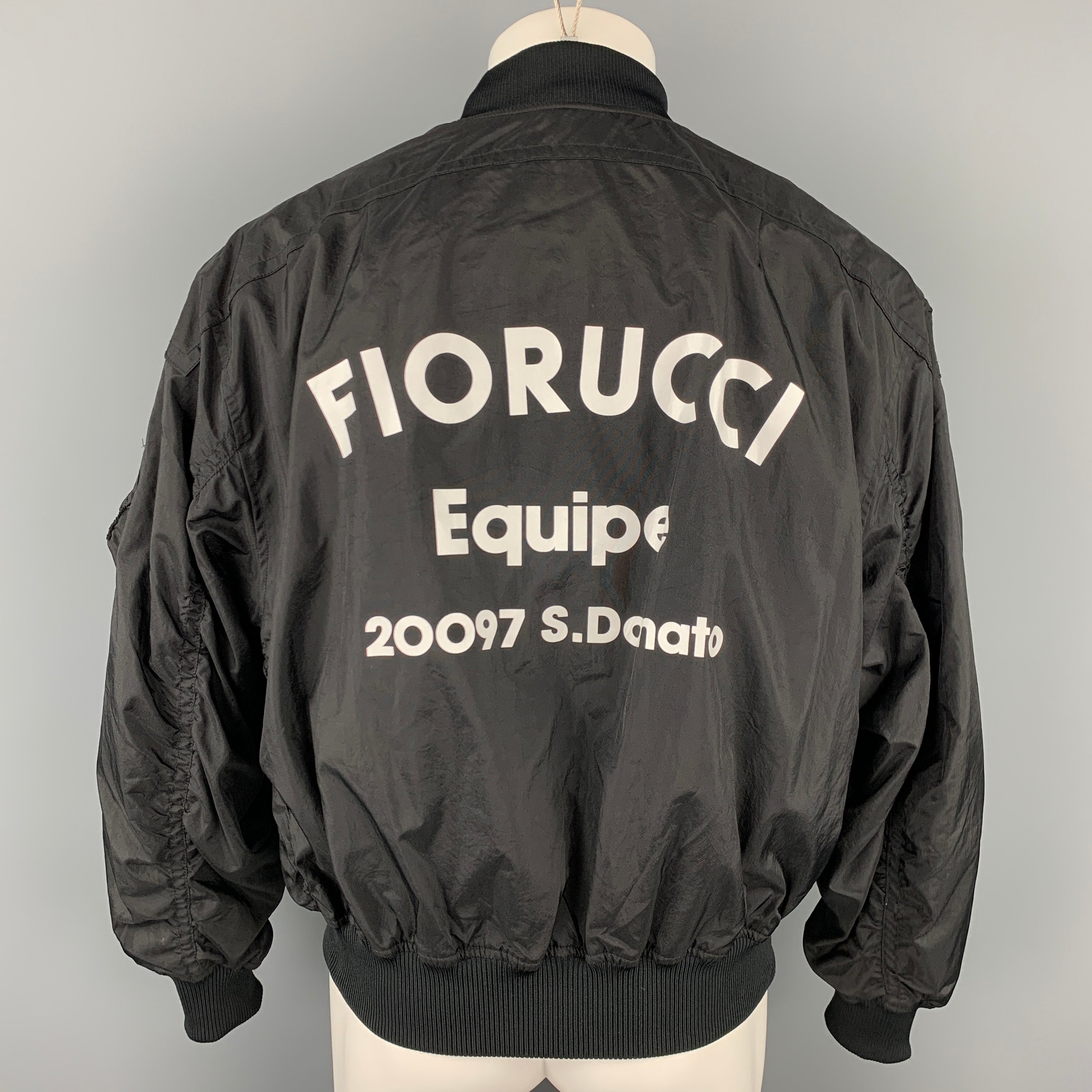 FIORUCCI Size M Black White Print Polyamide Bomber Jacket Sui Generis Designer Consignment