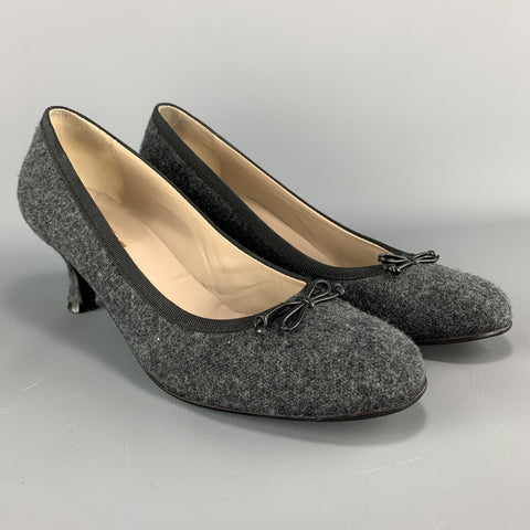 BETTINA Size 6 Charcoal Wool Bow Pumps