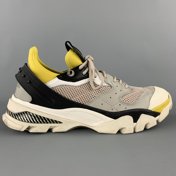 CALVIN KLEIN 205W39NYC Size 9.5 Grey & Yellow Mixed Materials Carlos 10 Sneakers