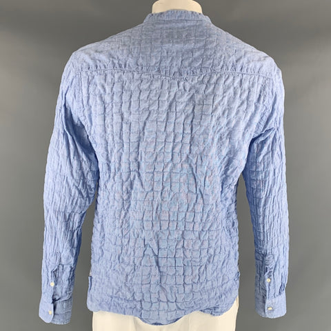 OFFICINE GENERALE Size XL Quilted Cotton Blend Nehru Collar Long Sleeve Shirt