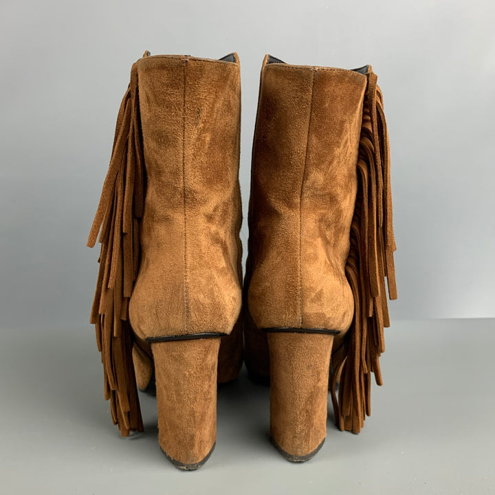 GIUSEPPE ZANOTTI Size 7.5 Brown Suede Fringe Chunky heel Boots