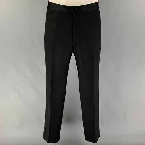 PAL ZILERI Size 40 Black Mixed Fabrics Wool Single Button Tuxedo Suit