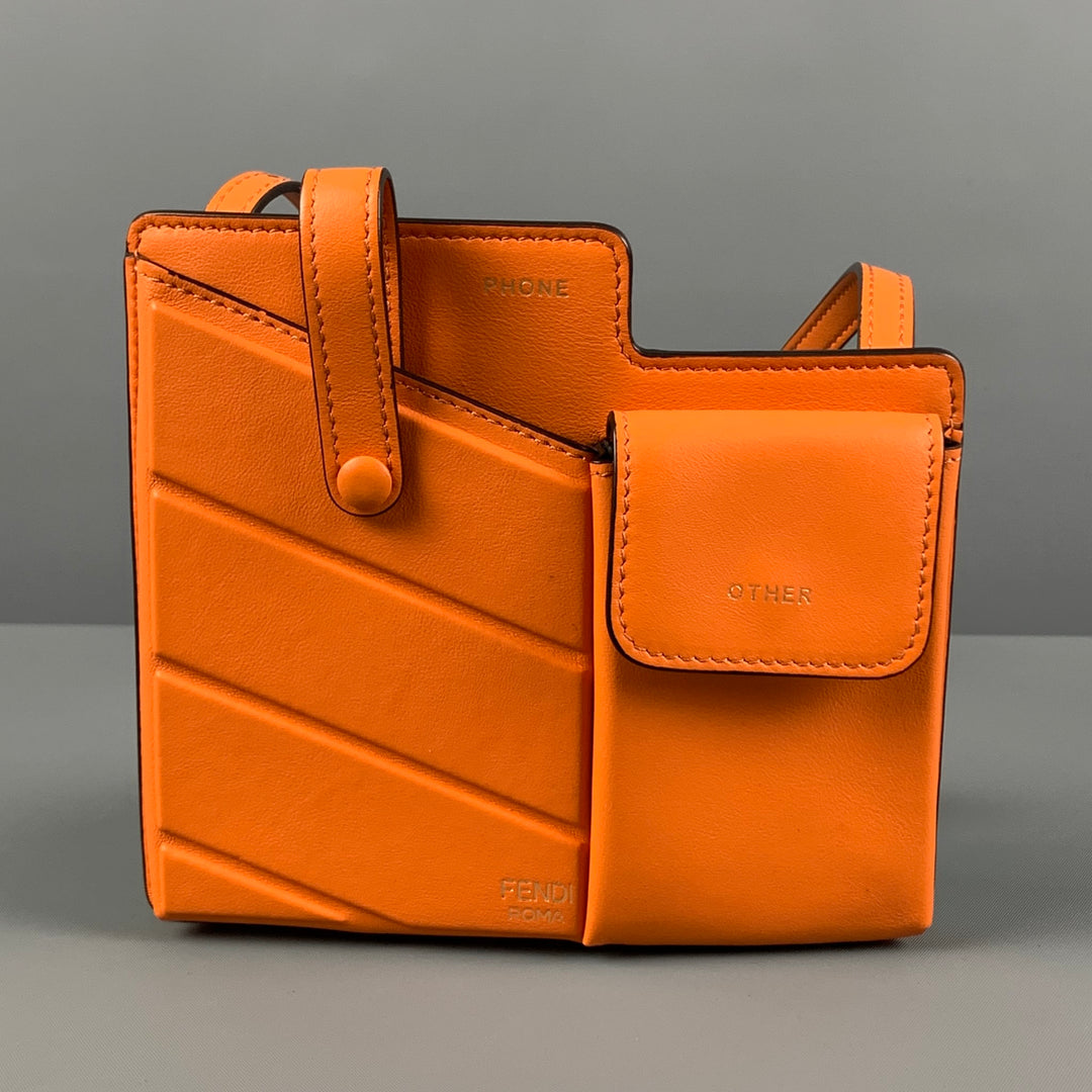 FENDI 2018 Orange Leather Bustine 2 Pockets Mini Cross Body Bag