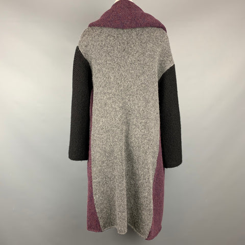 ROBERTA ROLLER RABBIT Size S Burgundy & Grey Knitted Color Block Alpaca / Nylon Hooded Coat