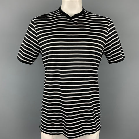 RALPH LAUREN Purple Collection Size L Black & White Stripe Cotton Crew-Neck T-shirt