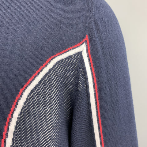 MICHAEL BASTIAN Size S Navy Knitted Cotton Zip Up Mesh Trim Jacket