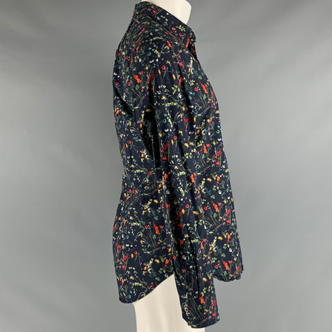PAUL SMITH Size M Navy Multi-Color Floral Cotton Long Sleeve Shirt