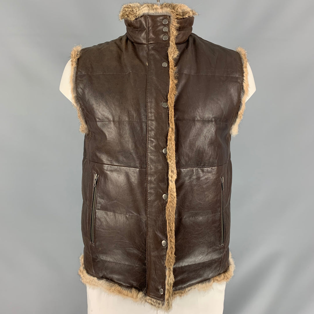 JUICY COUTURE Size L Brown Reversible Leather Zip Up & Snaps Vest