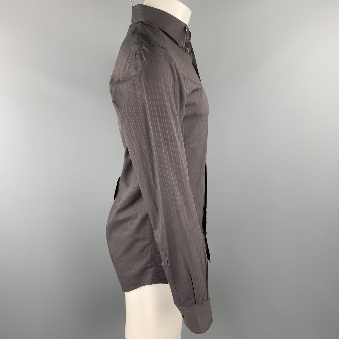 DOLCE & GABBANA Size S Brown Stripe Cotton Button Up Long Sleeve Shirt