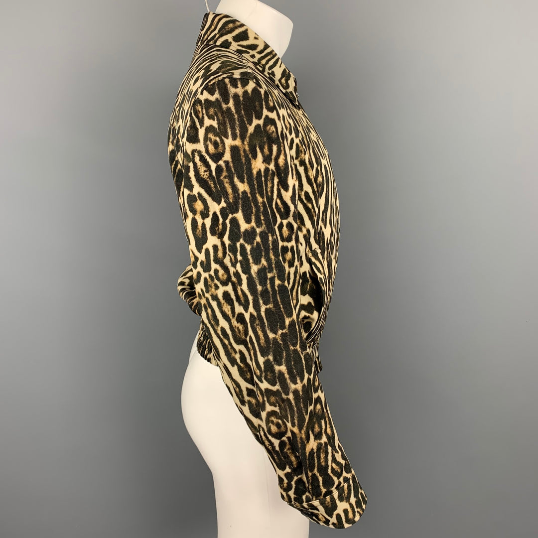 DRIES VAN NOTEN S/S 20 Size 40 Tan & Black Leopard  Print Wool Jacket
