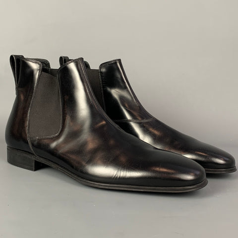 SALVATORE FERRAGAMO Size 11 Black Leather Pull On Chelsea Boots