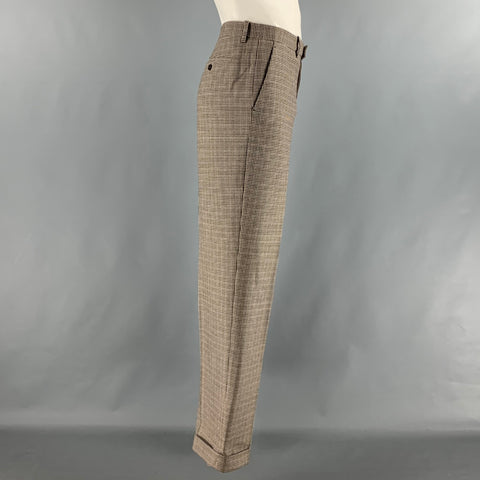 ETRO Size 36 Brown Oatmeal Houndstooth Wool Zip Fly Dress Pants