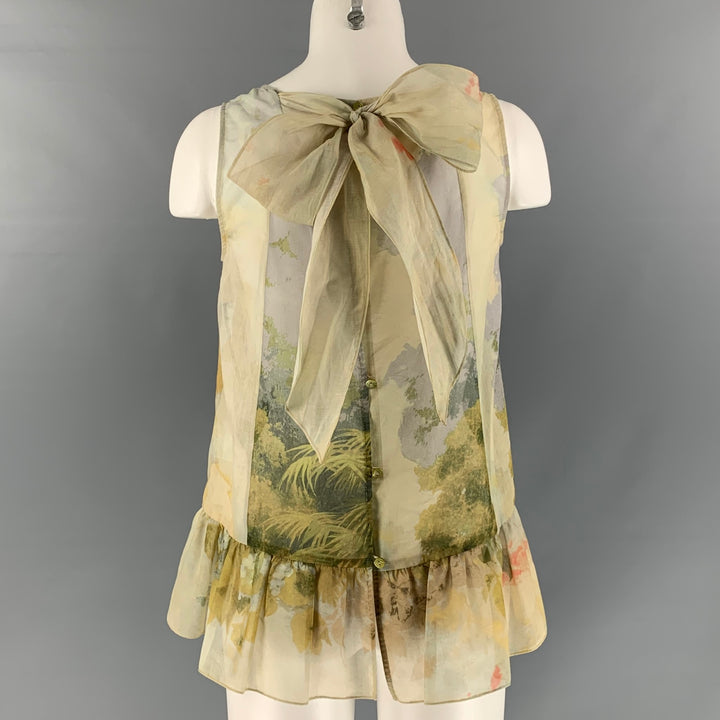 RED VALENTINO Size 6 Green Yellow Cotton &  Silk Blouse