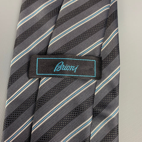 BRIONI Slate & Stripe Silk Tie