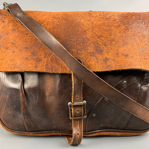 RRL by RALPH LAUREN Limited Edition Brown Distressed Reversed Leather Messenger Bag