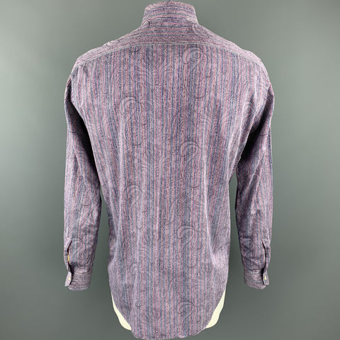 ETRO Size XL Lavender Stripe Cotton Button Up Long Sleeve Shirt