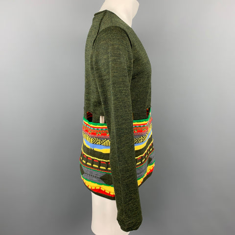 COMME des GARCONS Size L Olive & Multi-color Knitted Wool Blend Cut Out Pullover Sweater