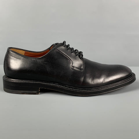 BATTISTONI Size 10.5 Black Leather Lace Up Shoes