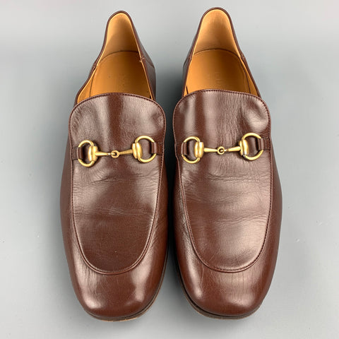 GUCCI Size 10.5  Brown Leather Horsebit Slip On Loafers