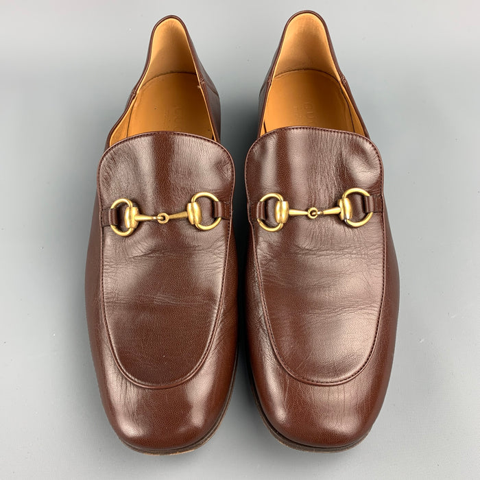 GUCCI Size 10.5  Brown Leather Horsebit Slip On Loafers