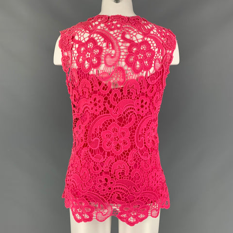 OSCAR DE LA RENTA Size 12 Pink Lace Sleeveless Blouse